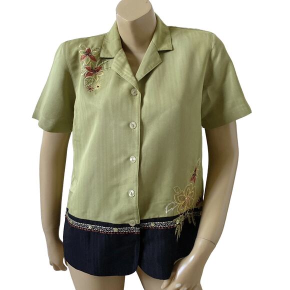 ALFRED DUNNER Womens Size 8 Beaded Embroidered Short Sleeve Button Front Shirt - Picture 1 of 7
